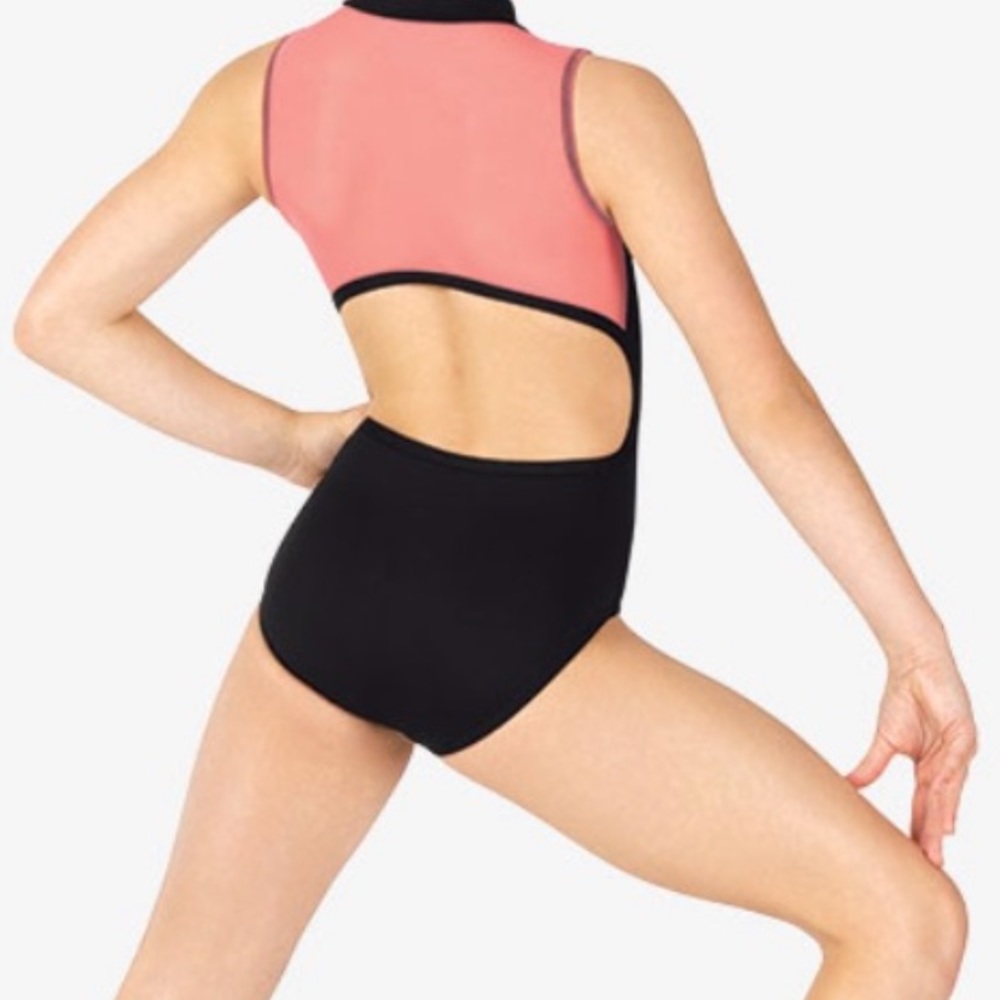 Girls leotard navy and hot pink mesh